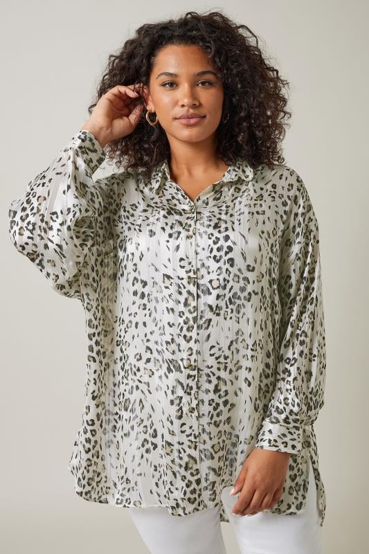 evans EVANS Curve Ivory White Leopard Print Blouse