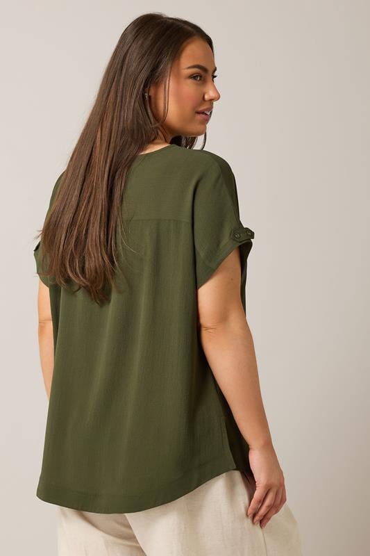 Evans EVANS Curve Khaki Green Button Sleeve Blouse