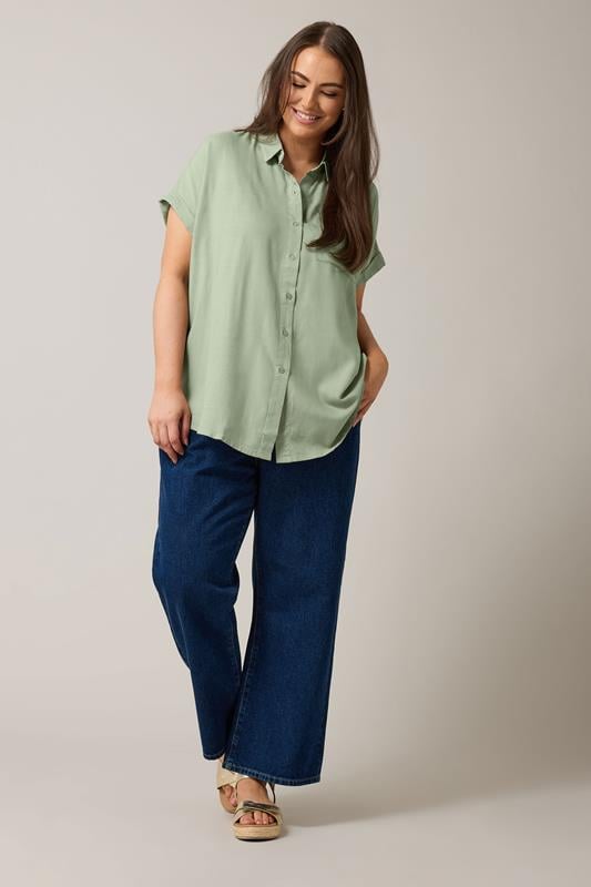 Evans EVANS Curve Khaki Green Dipped Hem Shirt