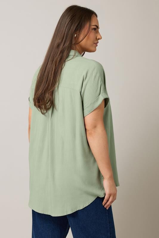 Evans EVANS Curve Khaki Green Dipped Hem Shirt