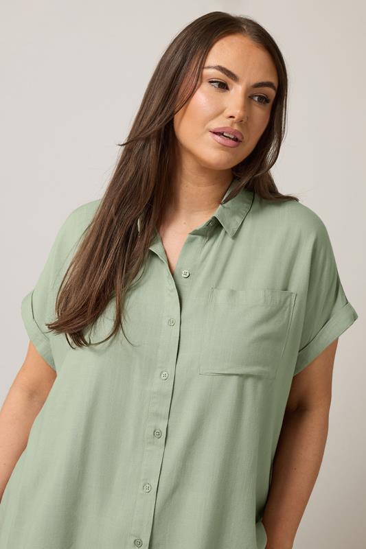 Evans EVANS Curve Khaki Green Dipped Hem Shirt