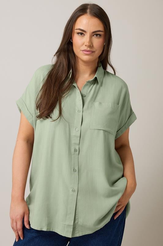 evans EVANS Curve Khaki Green Dipped Hem Shirt