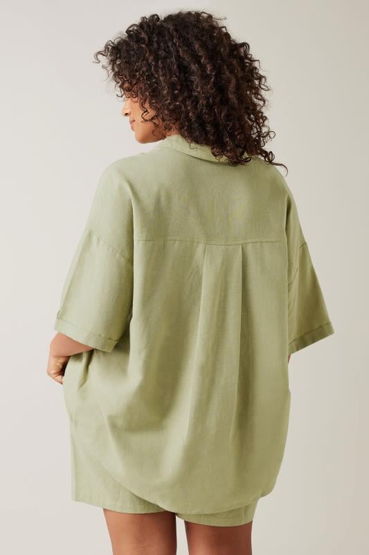 Evans EVANS Curve Khaki Green Linen Shirt