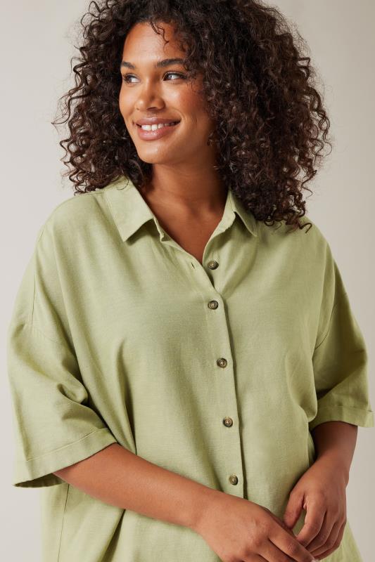Evans EVANS Curve Khaki Green Linen Shirt