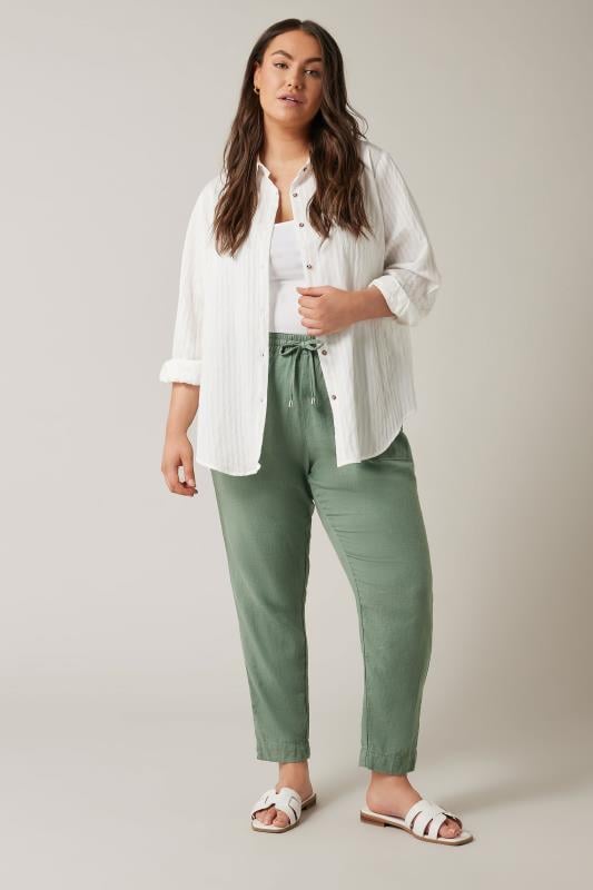 Evans EVANS Curve Khaki Green Linen Tapered Jogger