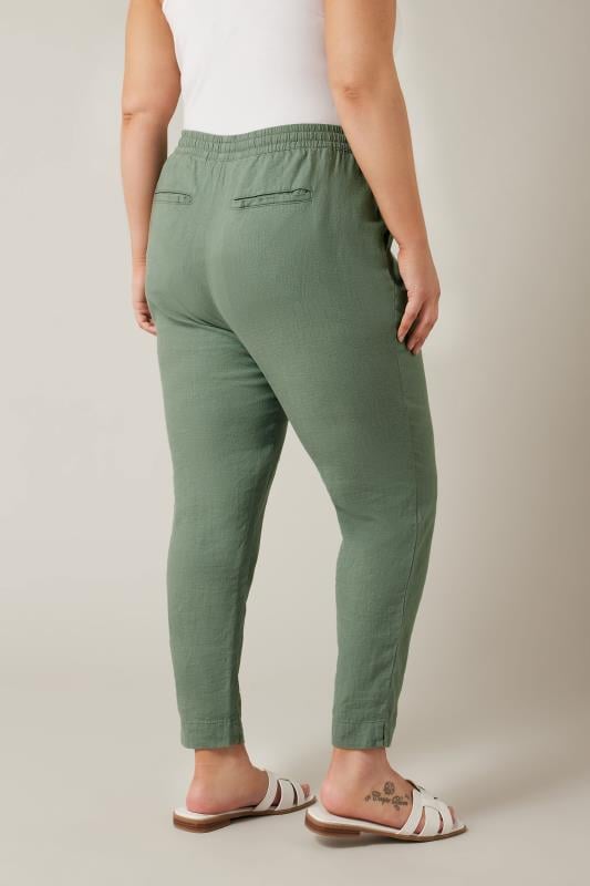 Evans EVANS Curve Khaki Green Linen Tapered Jogger