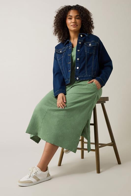 Evans EVANS Curve Khaki Green Premium Cotton Dress