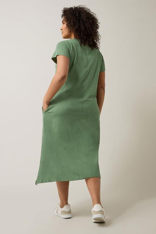 Evans EVANS Curve Khaki Green Premium Cotton Dress
