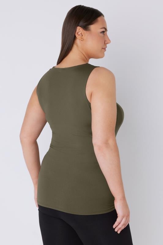 Evans EVANS Curve Khaki Green Square Neck Vest Top
