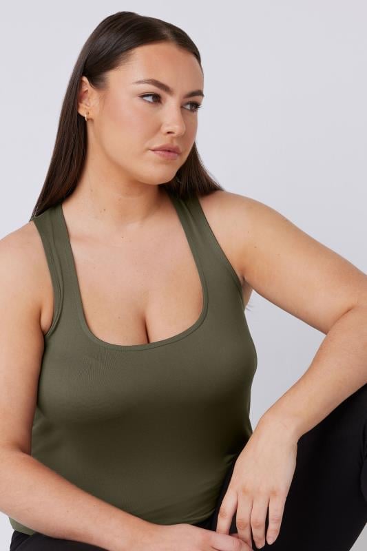 Evans EVANS Curve Khaki Green Square Neck Vest Top