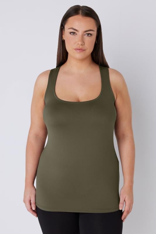evans EVANS Curve Khaki Green Square Neck Vest Top