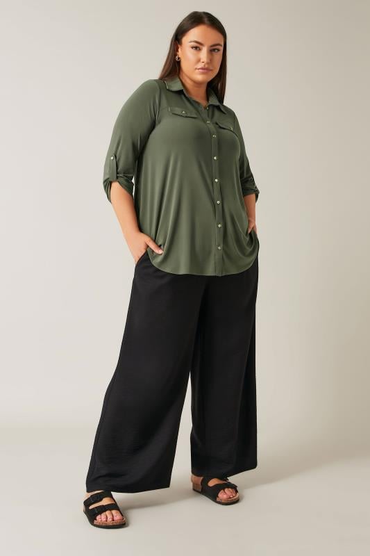 Evans EVANS Curve Khaki Green Tab Sleeve Blouse