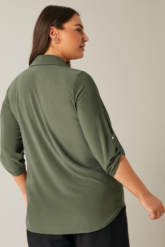 Evans EVANS Curve Khaki Green Tab Sleeve Blouse