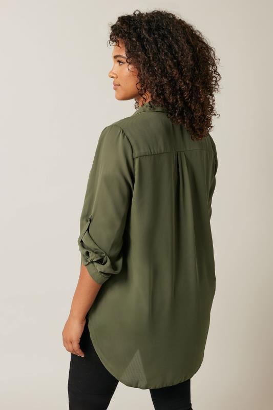 Evans EVANS Curve Khaki Green Tab Sleeve Shirt