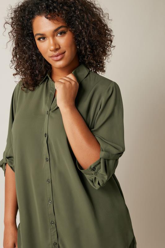 Evans EVANS Curve Khaki Green Tab Sleeve Shirt