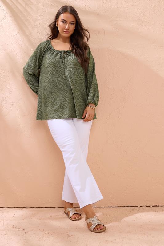 Evans EVANS Curve Khaki Green Zebra Burnout Blouse