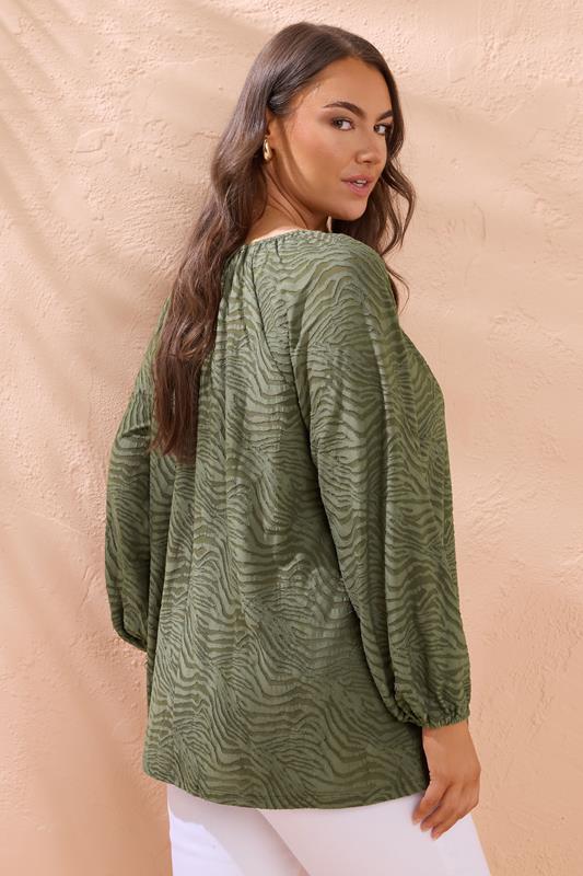 Evans EVANS Curve Khaki Green Zebra Burnout Blouse