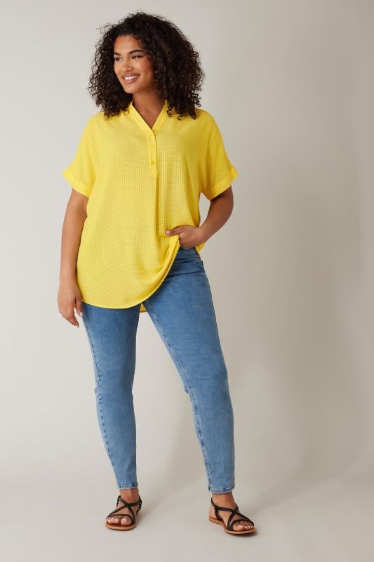 Evans EVANS Curve Lemon Yellow Woven Check Blouse