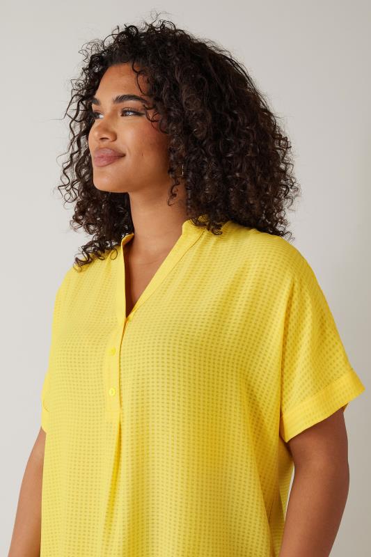 Evans EVANS Curve Lemon Yellow Woven Check Blouse