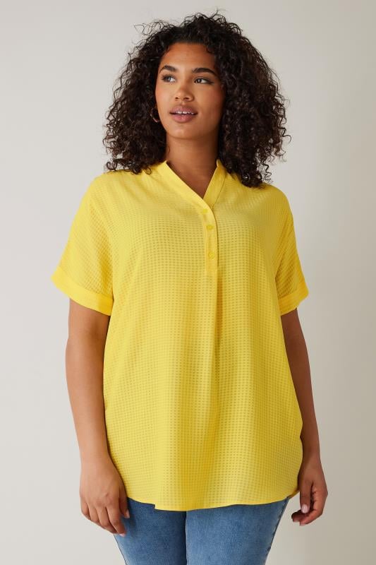 evans EVANS Curve Lemon Yellow Woven Check Blouse