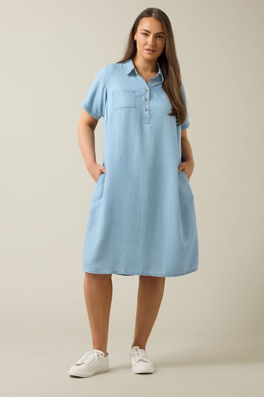 Evans EVANS Curve Light Blue Lyocell Denim Dress
