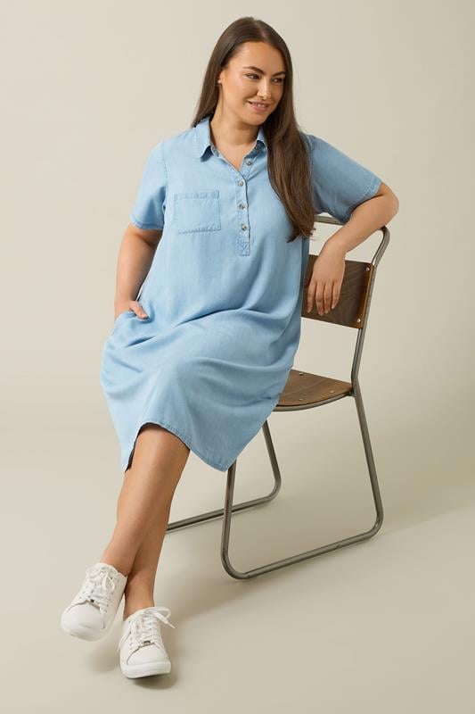 Evans EVANS Curve Light Blue Lyocell Denim Dress