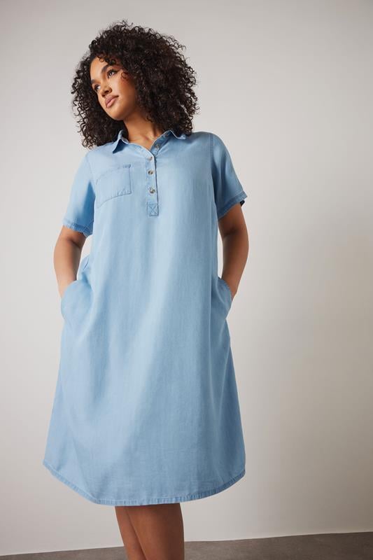 evans EVANS Curve Light Blue Lyocell Denim Dress