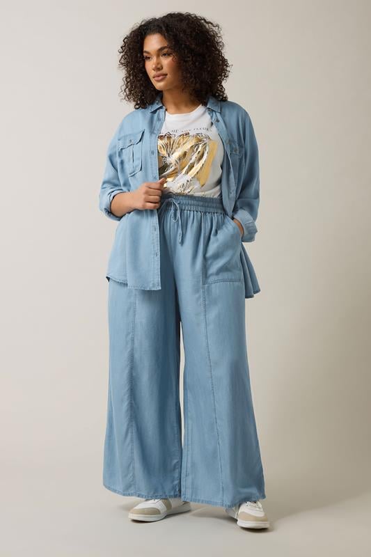 Evans EVANS Curve Light Blue Lyocell Denim Shirt