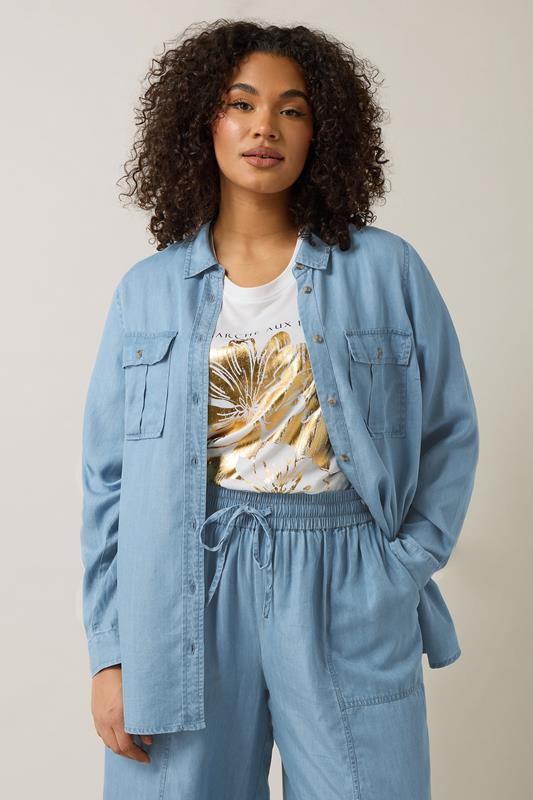 Evans EVANS Curve Light Blue Lyocell Denim Shirt