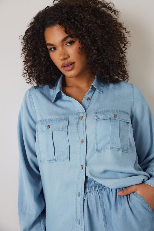 evans EVANS Curve Light Blue Lyocell Denim Shirt