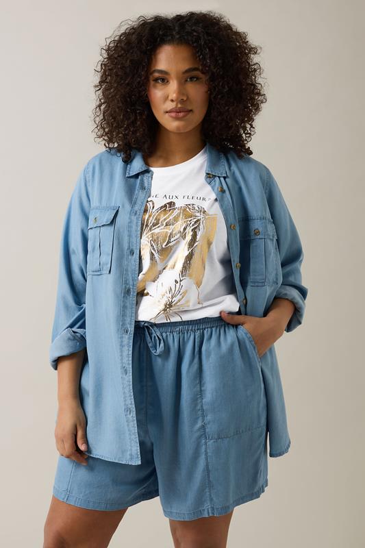 Evans EVANS Curve Light Blue Lyocell Denim Shorts