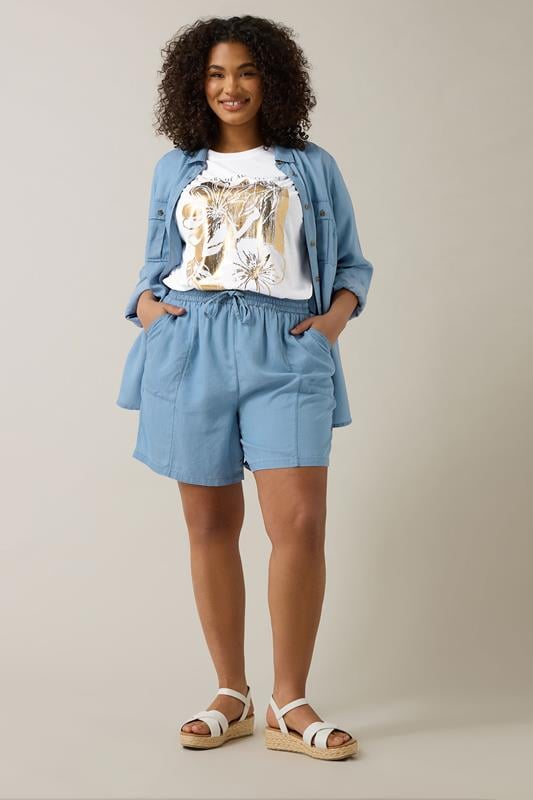 Evans EVANS Curve Light Blue Lyocell Denim Shorts