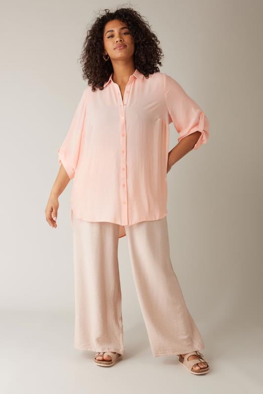 Evans EVANS Curve Light Pink Tab Sleeve Shirt