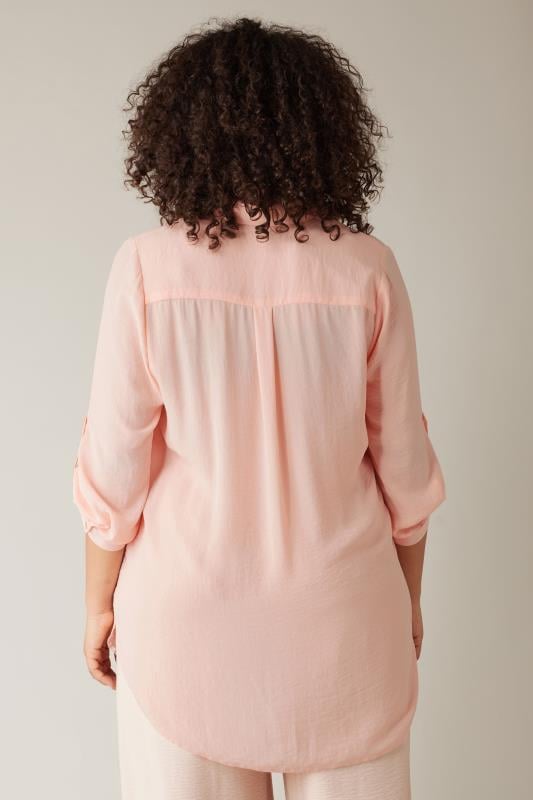 Evans EVANS Curve Light Pink Tab Sleeve Shirt