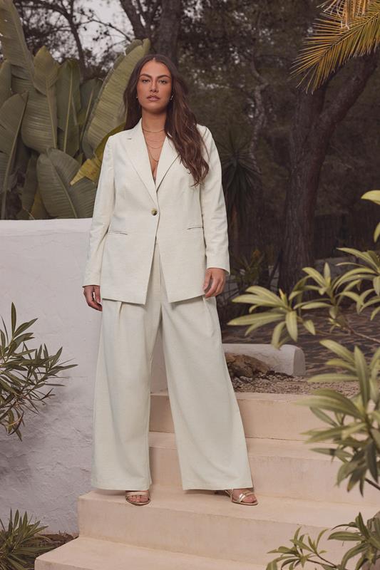 evans EVANS Curve Natural Brown Linen Blazer