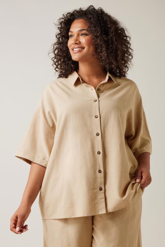 Evans EVANS Curve Natural Brown Linen Shirt