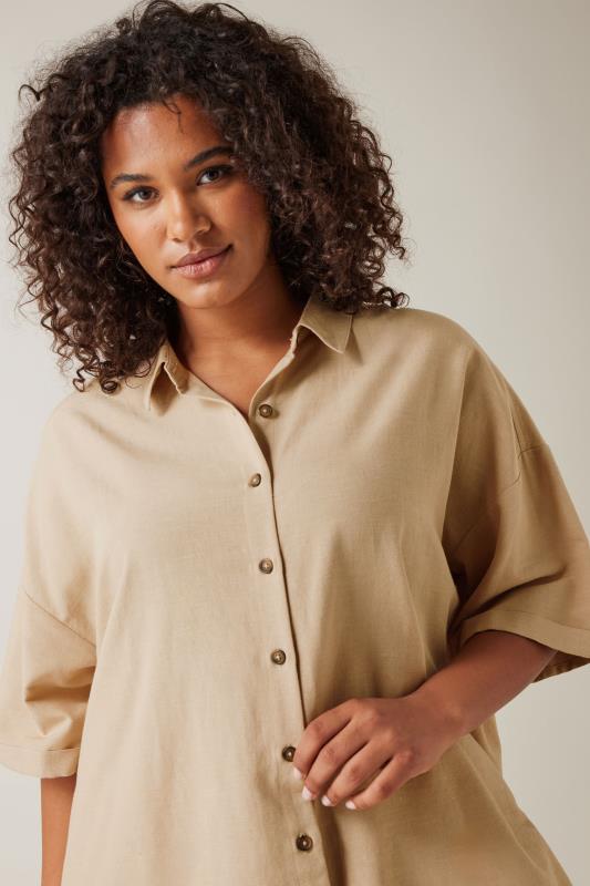 Evans EVANS Curve Natural Brown Linen Shirt