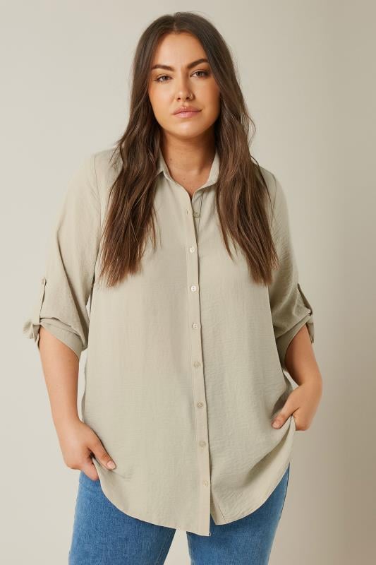 evans EVANS Curve Natural Brown Tab Sleeve Shirt