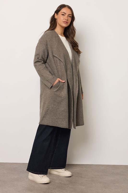 Evans EVANS Curve Natural Brown Waterfall Coatigan