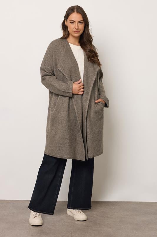 evans EVANS Curve Natural Brown Waterfall Coatigan