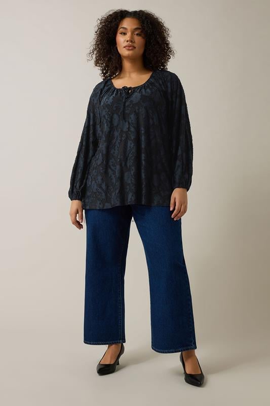 Evans EVANS Curve Navy Blue Floral Burnout Blouse