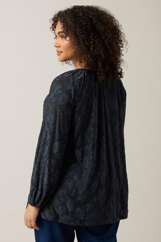 Evans EVANS Curve Navy Blue Floral Burnout Blouse