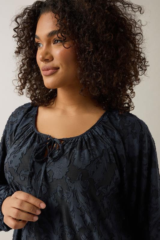 evans EVANS Curve Navy Blue Floral Burnout Blouse