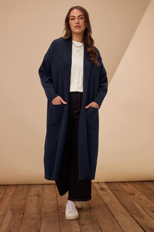 Evans EVANS Curve Navy Blue Longline Coatigan