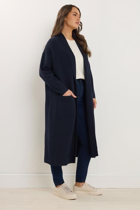 Evans EVANS Curve Navy Blue Longline Coatigan