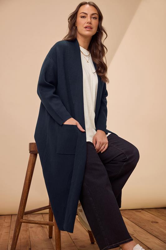 evans EVANS Curve Navy Blue Longline Coatigan