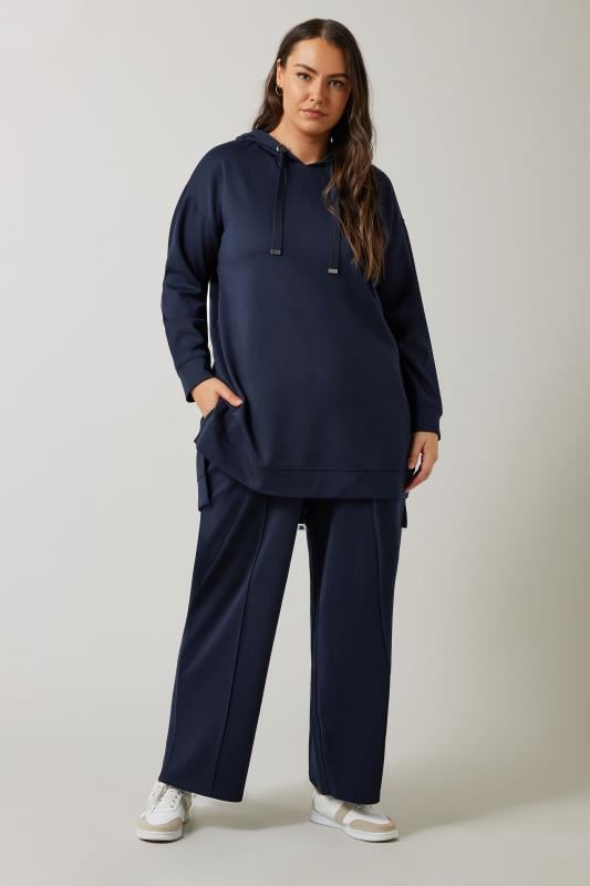 Evans EVANS Curve Navy Blue Luxe Drawstring Hoodie