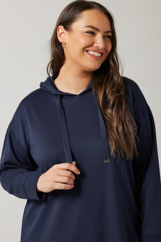 Evans EVANS Curve Navy Blue Luxe Drawstring Hoodie