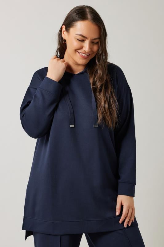 evans EVANS Curve Navy Blue Luxe Drawstring Hoodie