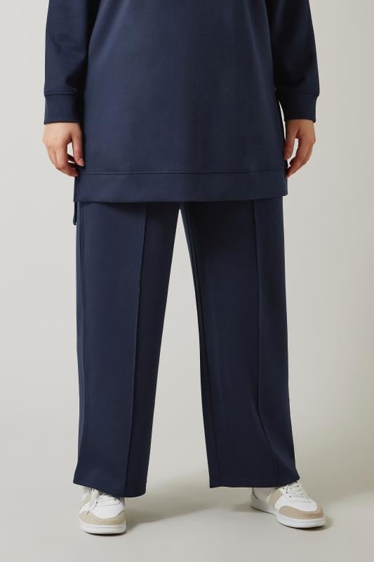 Evans EVANS Curve Navy Blue Luxe Wide Leg Joggers